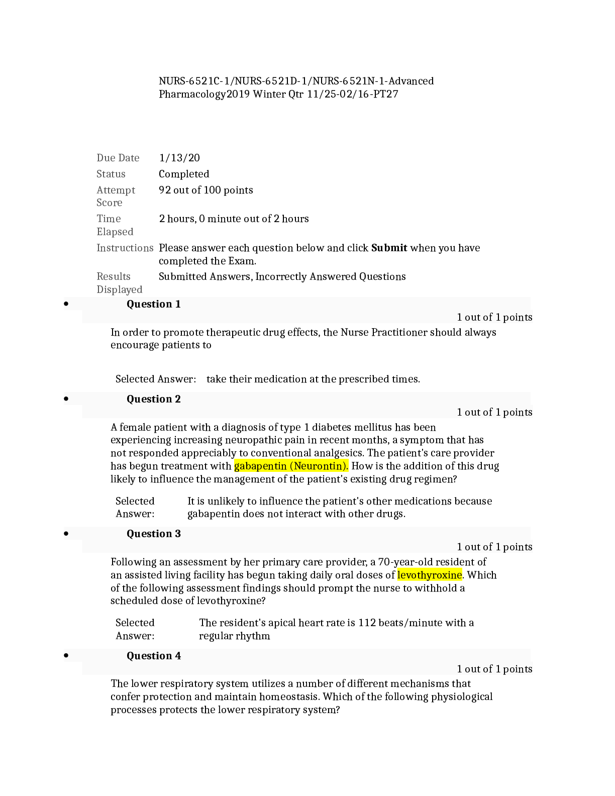 Advanced Pharmacology sample 2 Midterm study guide