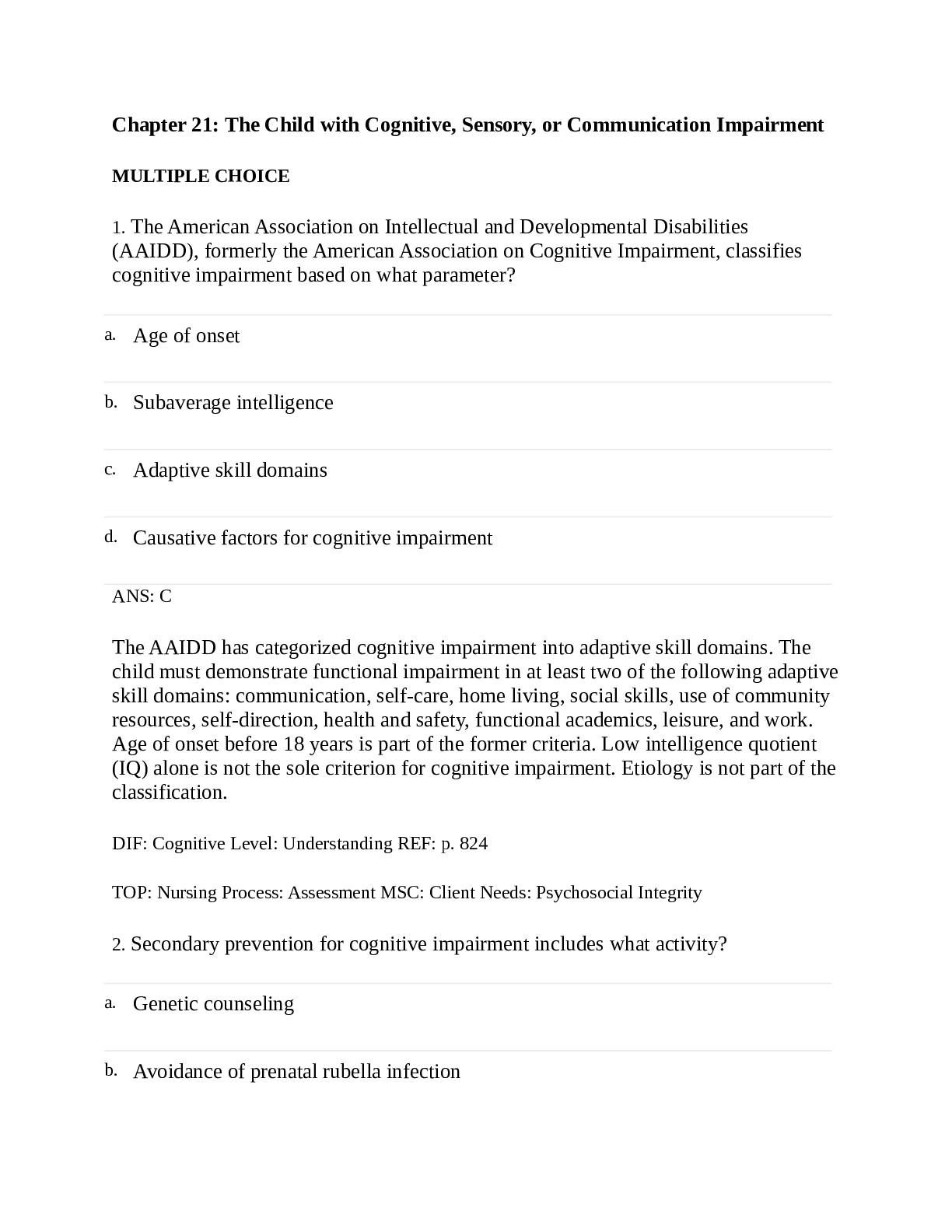 The Child with Cognitive, Sensory, or Communication Impairment (Chapter 21)