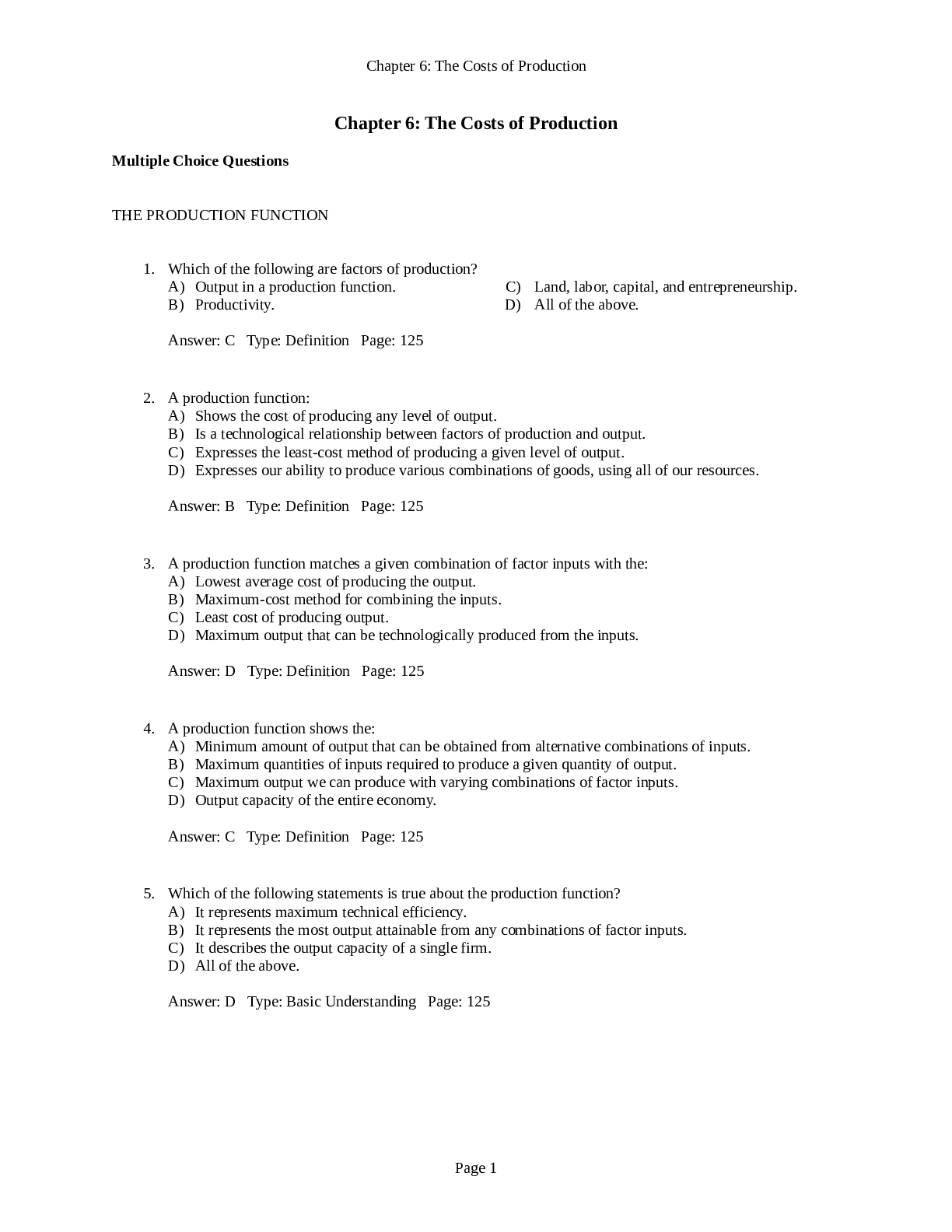 The Costs of Production Chapter 6