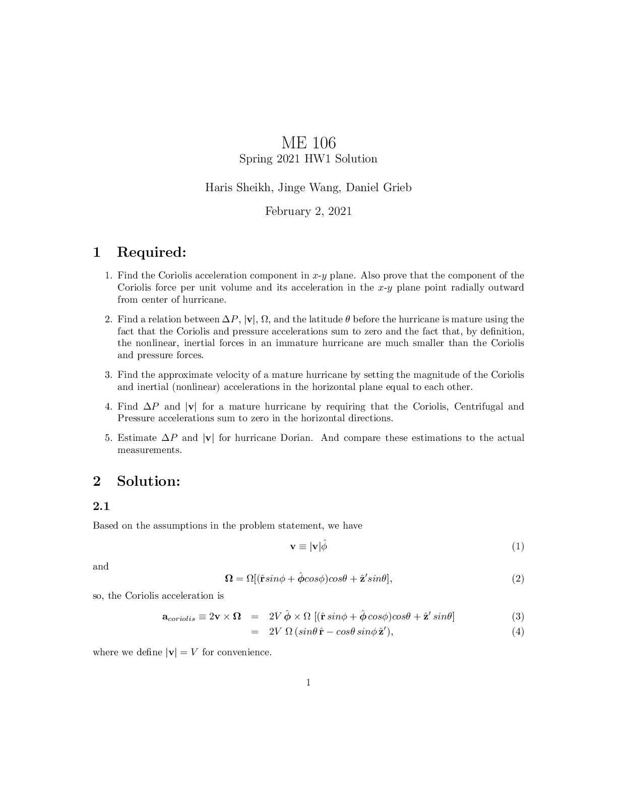 ME 106 Spring 2021 HW1 Solution February 2, 2021