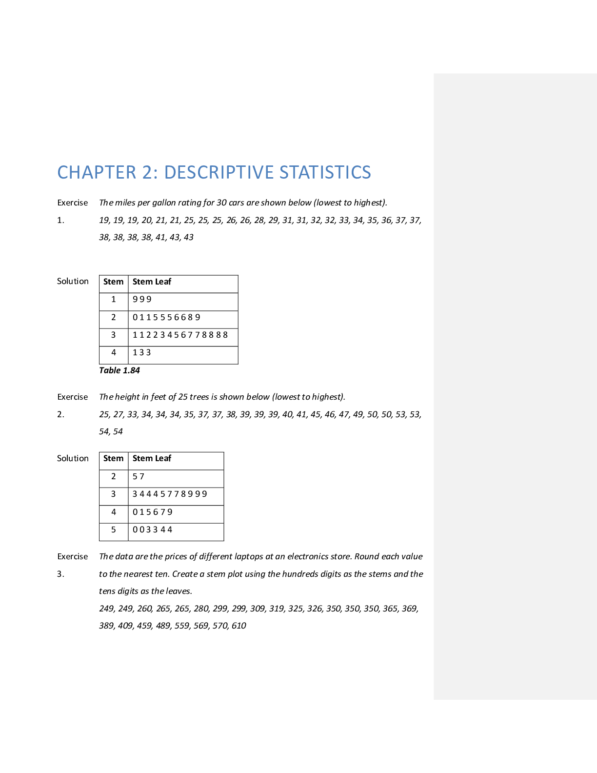 DESCRIPTIVE STATISTICS (CHAPTER 2) Student solution manual