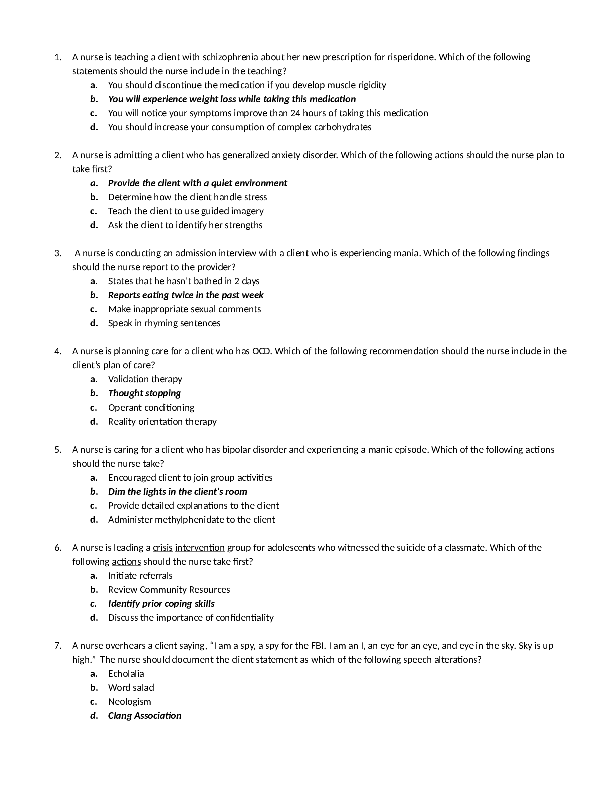 ATI MENTAL HEALTH A 2019 PROCTORED EXAM REVISION QUESTIONS AND ANSWERS(CORRECT)