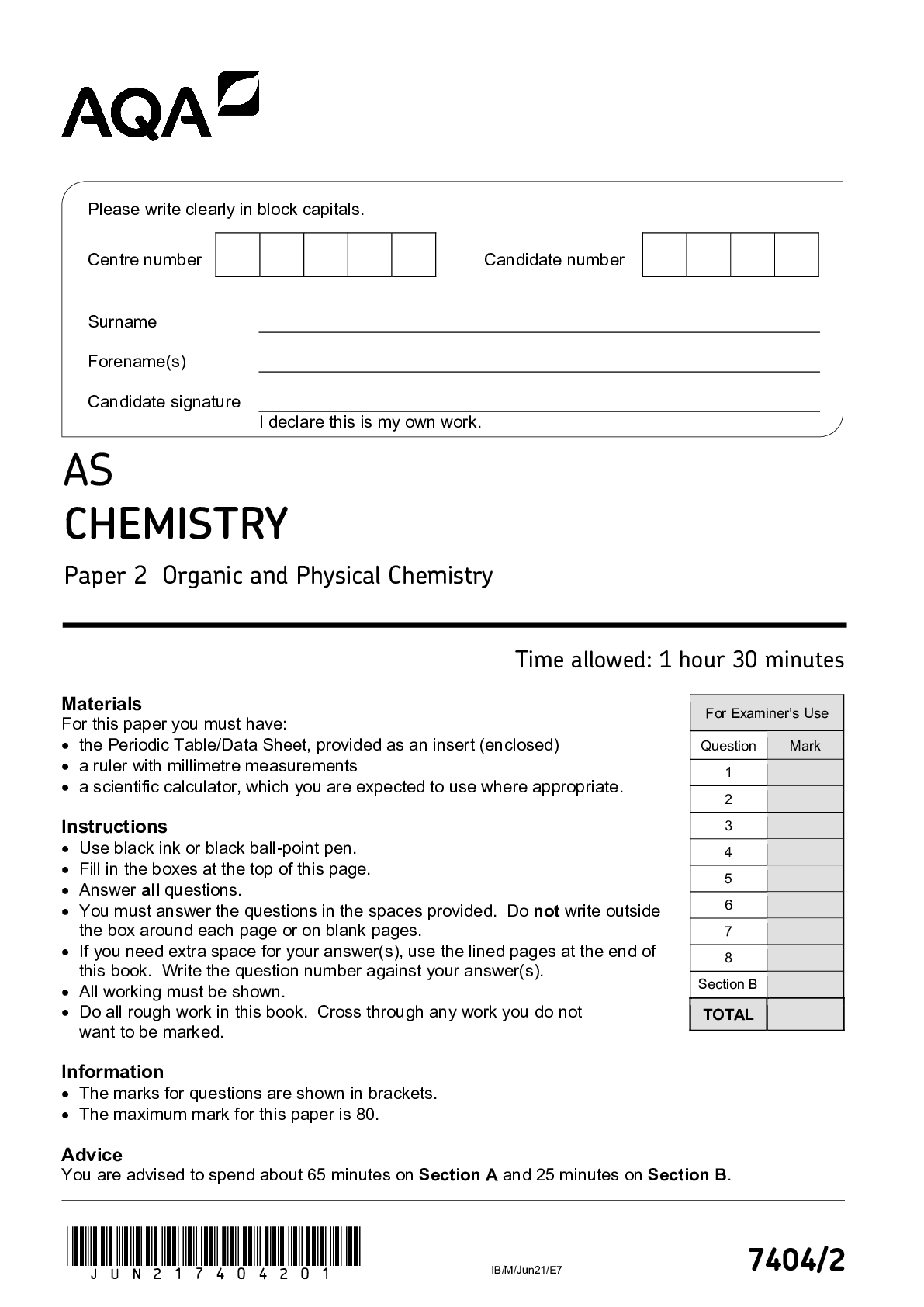 7404 2 QP Chemistry AS 12 Oct 21