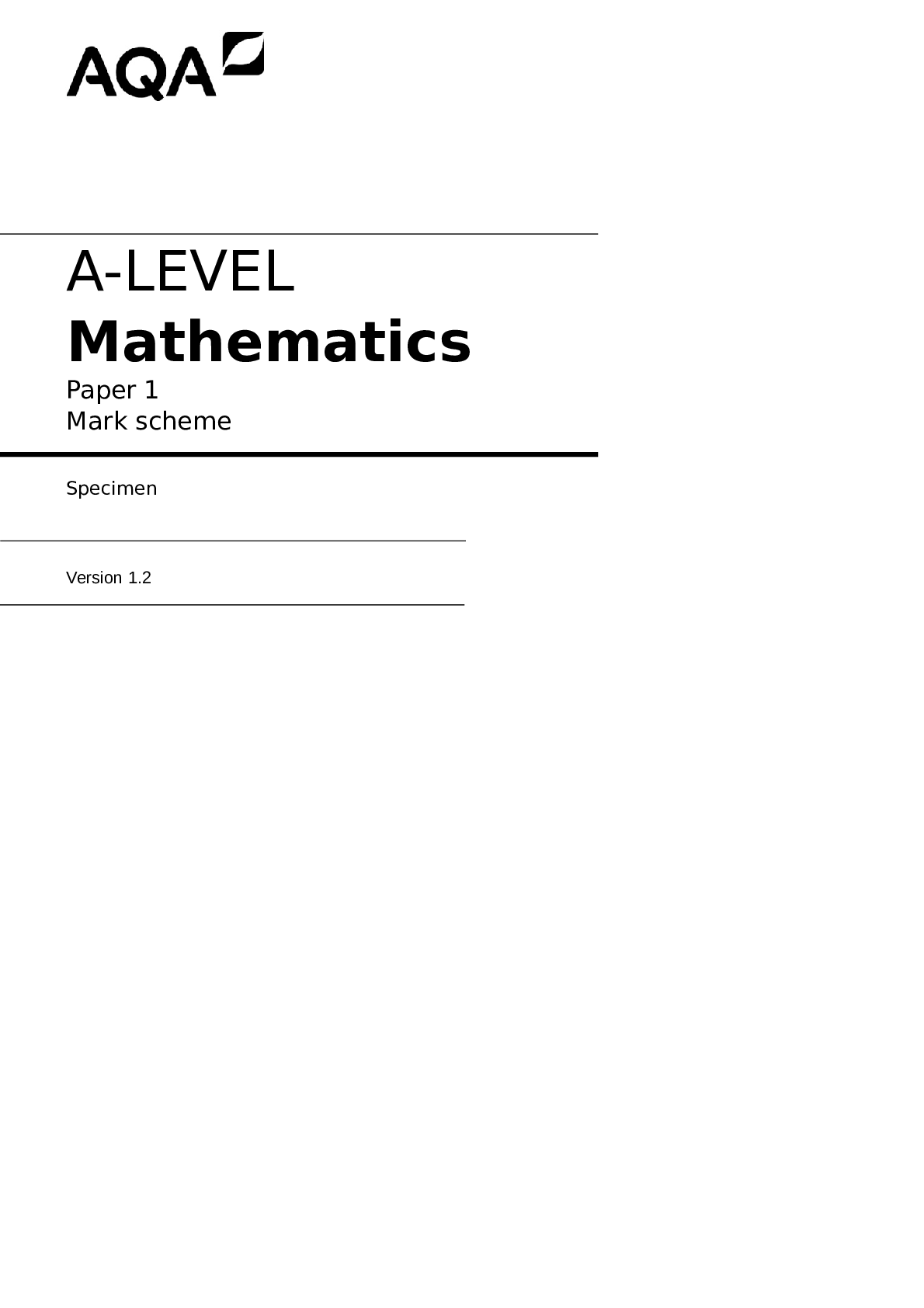 A-LEVEL Mathematics Paper 1 Mark scheme