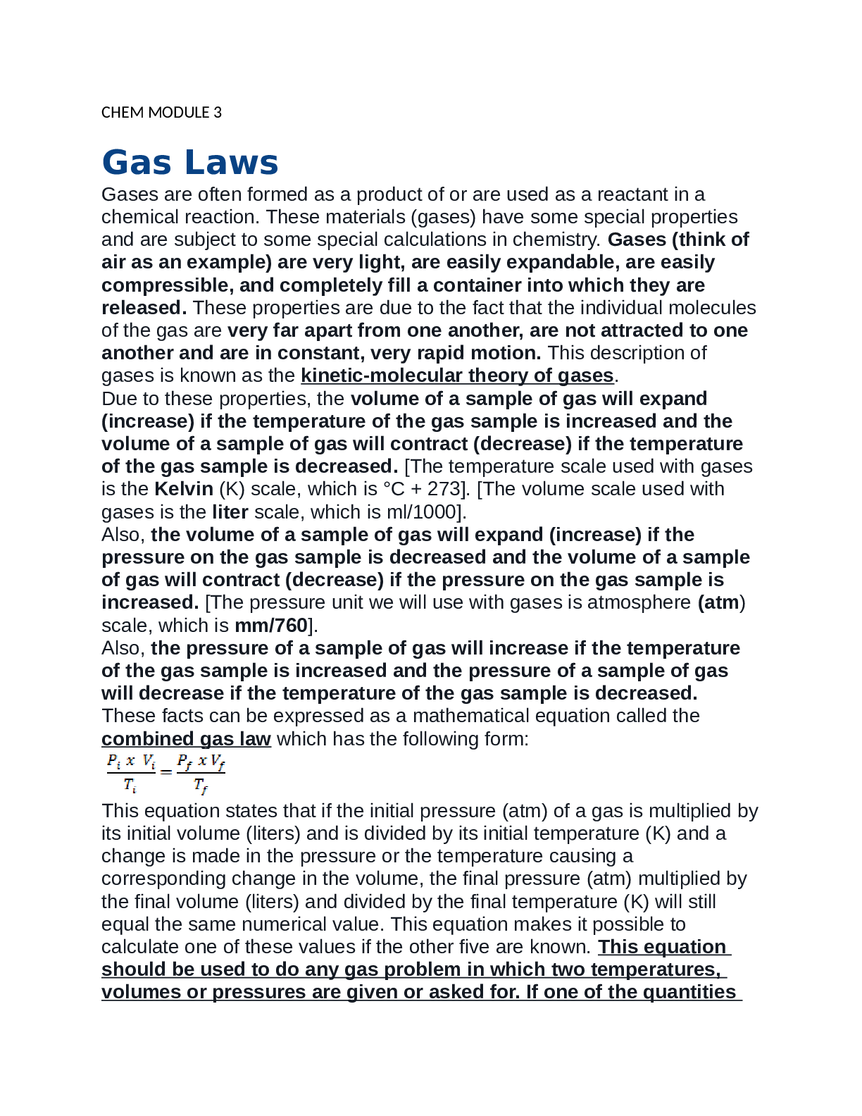 CHEM MODULE 3 Gas Laws
