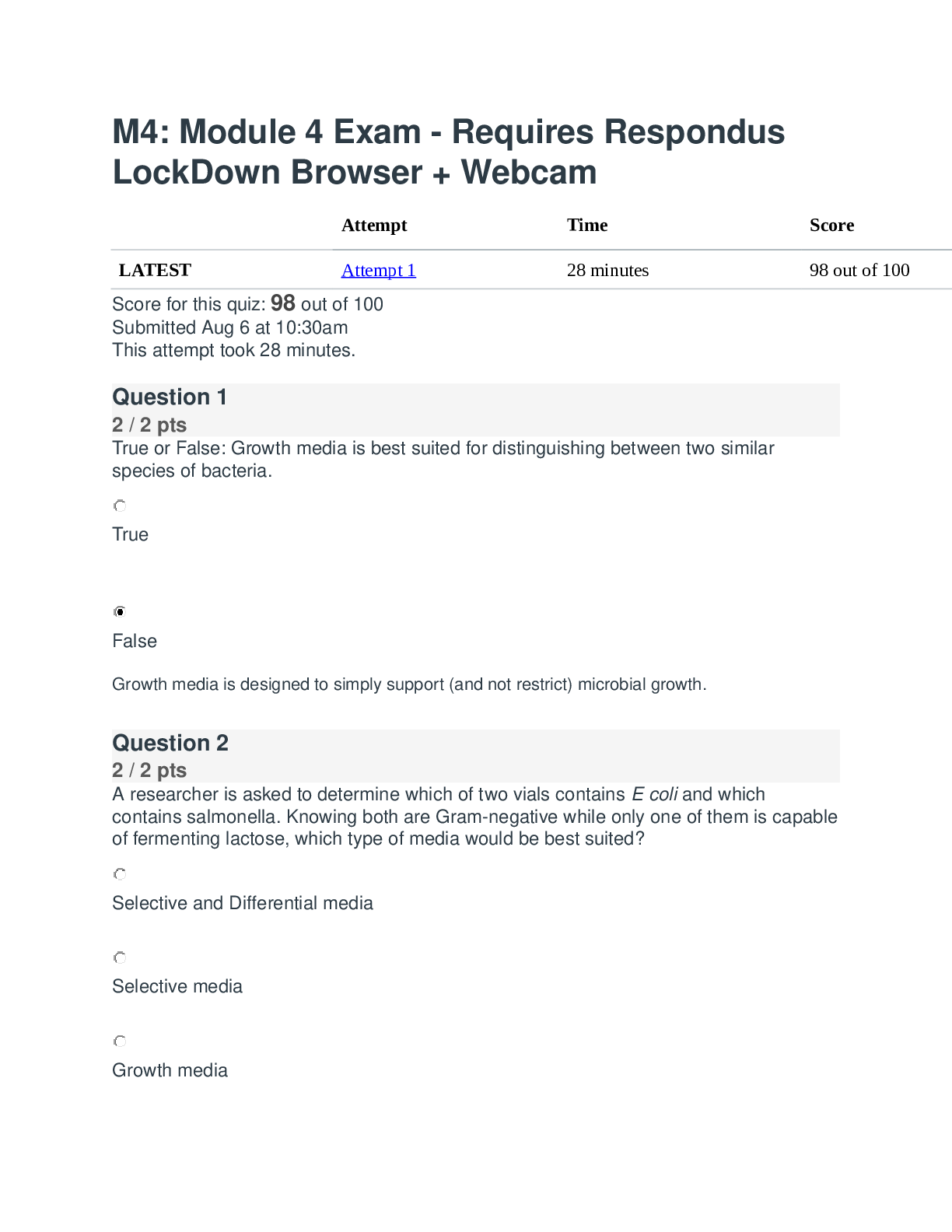 Module 4 Exam - Bio 171 Requires Respondus LockDown Browser....