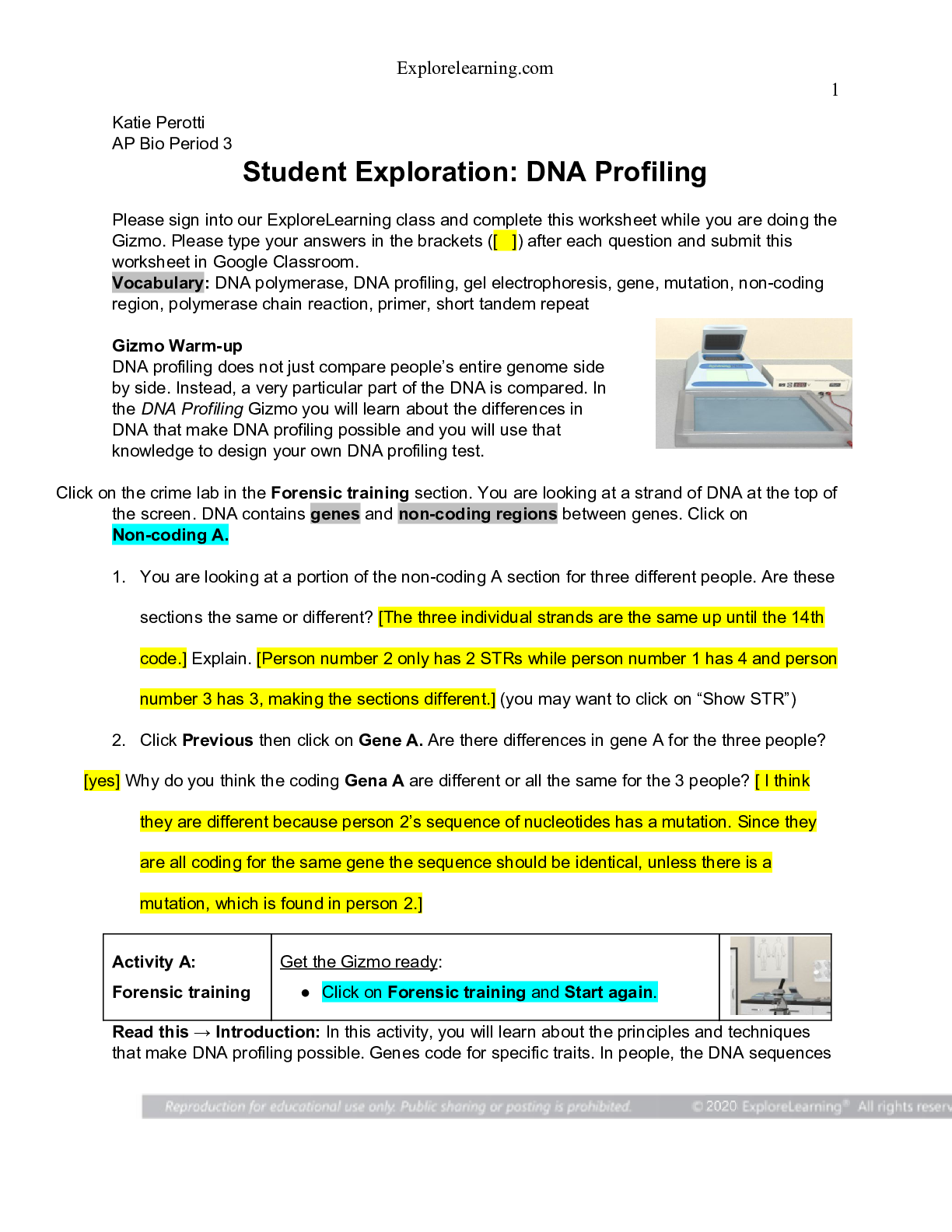 Student Exploration: DNA Profiling
