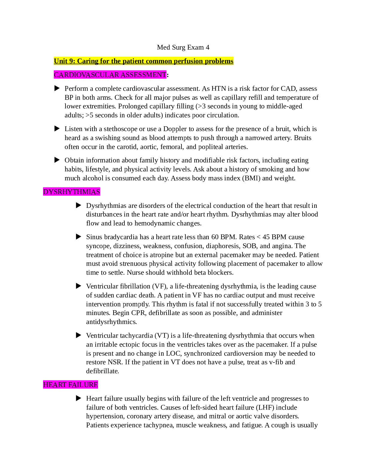 Med Surg Exam 4(Unit 9: Caring for the patient common perfusion problems)