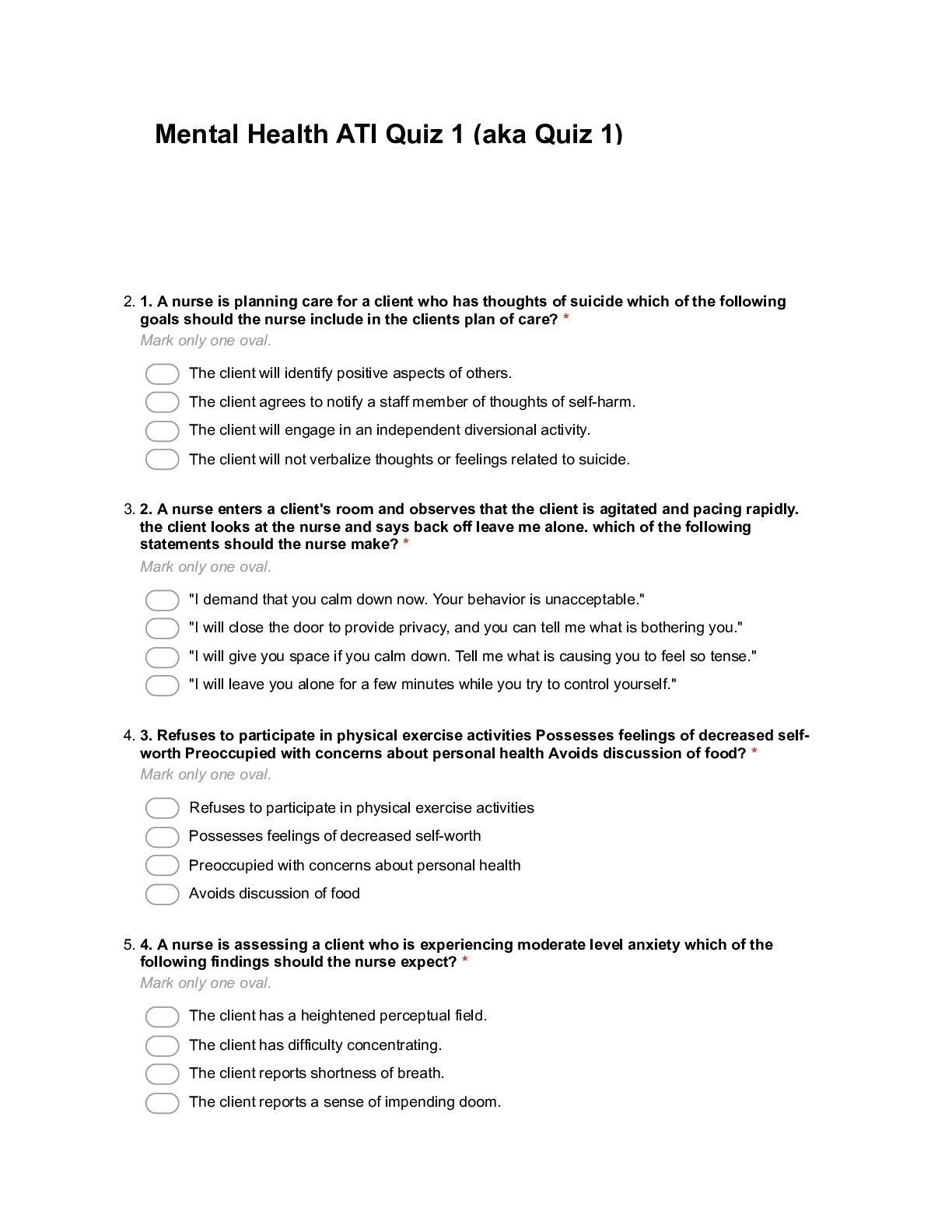 Mental Health ATI Quiz 1 (aka Quiz 1)