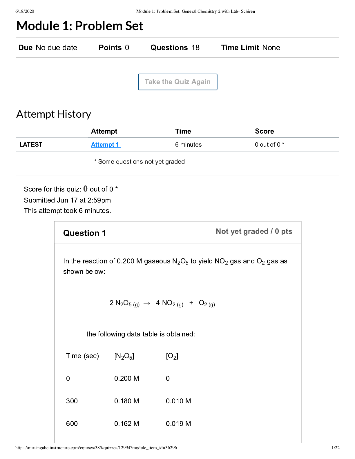 General Chemistry 2 with Lab- Schiren  Module 1 Problem Set