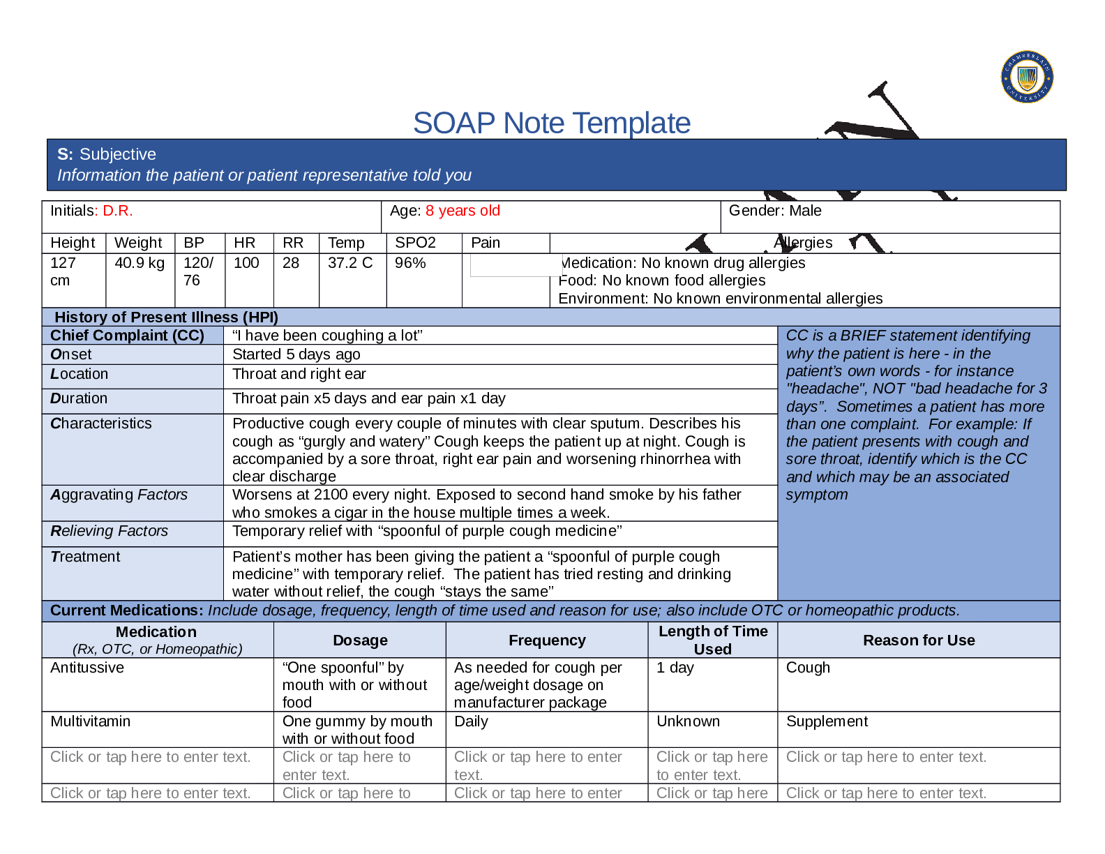 SOAP Note Template