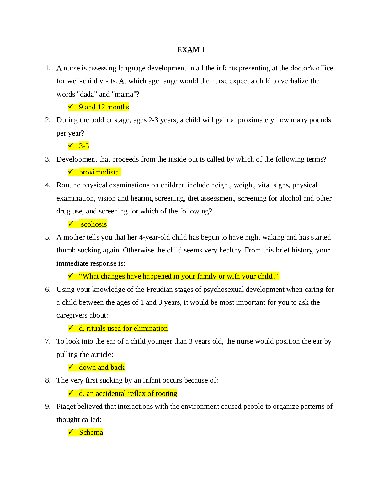 PEDS EXAM 1-4 Questions & Answers