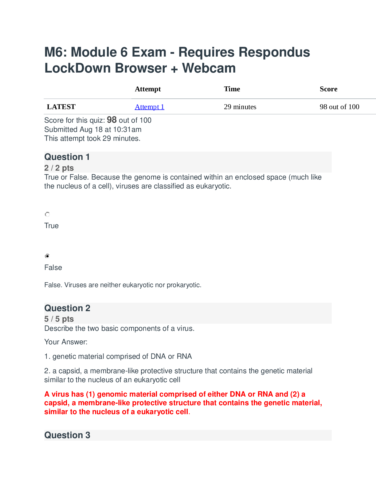 Module 6 Exam - Bio 171 Requires Respondus LockDown Browser + Webcam